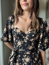 Load image into Gallery viewer, midnight rose floral sweetheart midi dress