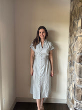 Load image into Gallery viewer, dusty blue button down collared cotton dress