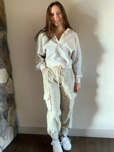 Load image into Gallery viewer, pol beige crochet mix joggers