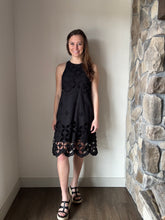 Load image into Gallery viewer, black crochet lace halter dress