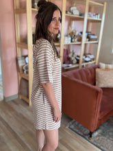 Load image into Gallery viewer, taupe + ivory striped short sleeve dress