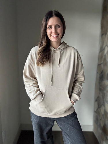 taupe cotton hooded sweatshirt