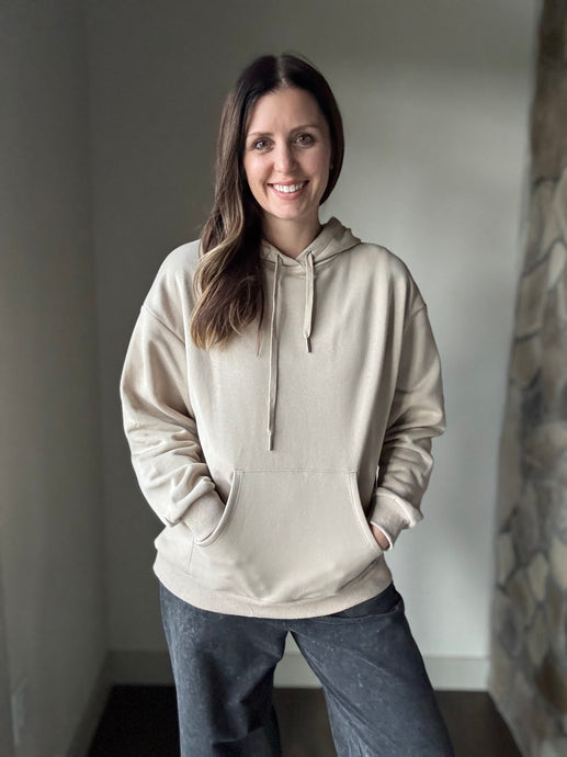 taupe cotton hooded sweatshirt