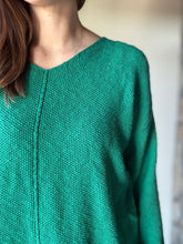 Load image into Gallery viewer, green classic cotton v-neck textured sweater