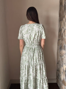 green floral short sleeve maxi dress