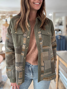 olive corduroy mix print jacket