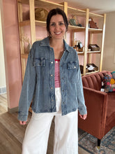 Load image into Gallery viewer, mineral washed knit denim jacket