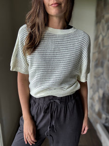 reversible white cotton knitted surplice back top