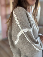 Load image into Gallery viewer, taupe embroidered stitch sweater
