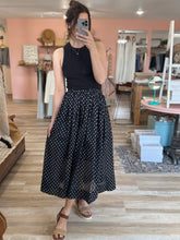 Load image into Gallery viewer, black + white polka dot midi skirt