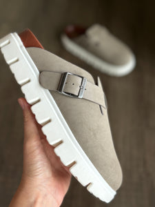 taupe boston chunky clog