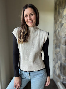 oatmeal mock neck with black trim