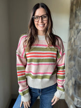Load image into Gallery viewer, THML olive + pink stripe sweater