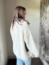 Load image into Gallery viewer, chunky knit cardigan with denim layer