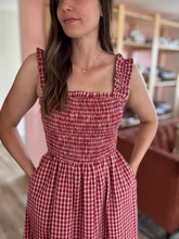 Load image into Gallery viewer, red gingham tiered midi dress
