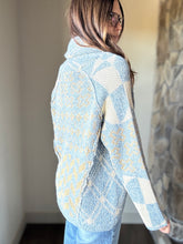 Load image into Gallery viewer, blue + gold printed button cardigan