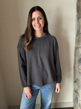 Load image into Gallery viewer, charcoal ribbed long sleeve pullover