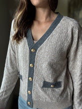 Load image into Gallery viewer, taupe checkered weave button cardigan