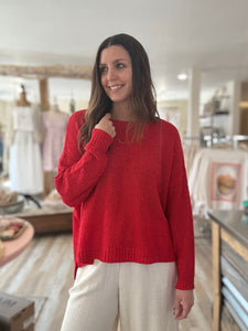red lightweight oversized textured sweater