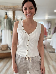 ivory ribbed button tank