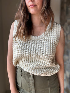 elsie sleeveless ivory waffle sweater