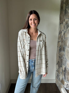 ultra soft cream plaid button down flannel