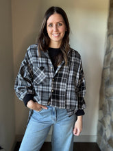 Load image into Gallery viewer, black, grey + white oversized flannel