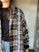 Load image into Gallery viewer, black, grey + white oversized flannel