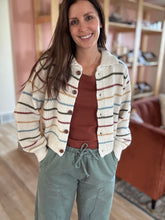 Load image into Gallery viewer, retro fall stripe button cardi