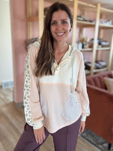 Load image into Gallery viewer, ivory + blush floral stripe hoodie