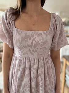 lilac jacquard floral square neck dress