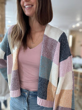 Load image into Gallery viewer, blue + lavender multi check cardigan
