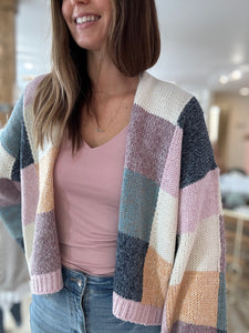 blue + lavender multi check cardigan