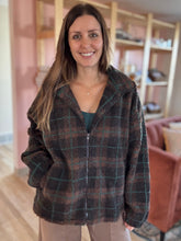 Load image into Gallery viewer, brown + green plaid sherpa jacket