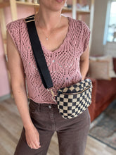 Load image into Gallery viewer, black + natural large checkered belt bag