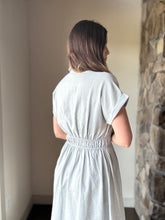 Load image into Gallery viewer, dusty blue button down collared cotton dress
