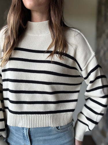 ivory + black stripe mock neck