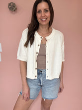 Load image into Gallery viewer, cream half sleeve button cardi