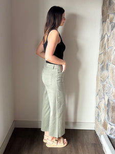 faded olive button fly wide leg