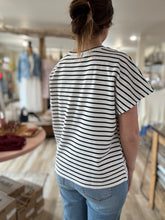 Load image into Gallery viewer, white + black striped relaxed top