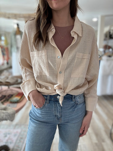 natural gauze lightweight button down