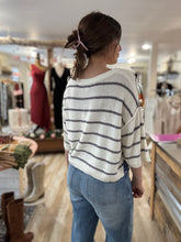 Load image into Gallery viewer, cream + black stripe half sleeve sweater