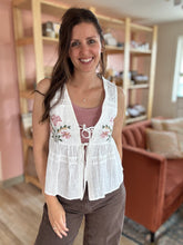 Load image into Gallery viewer, embroidered floral tie front peplum top
