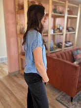 Load image into Gallery viewer, bright blue crochet lace top