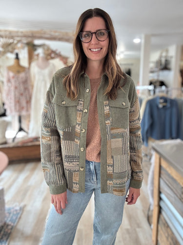olive corduroy mix print jacket
