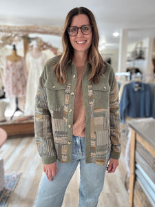 olive corduroy mix print jacket