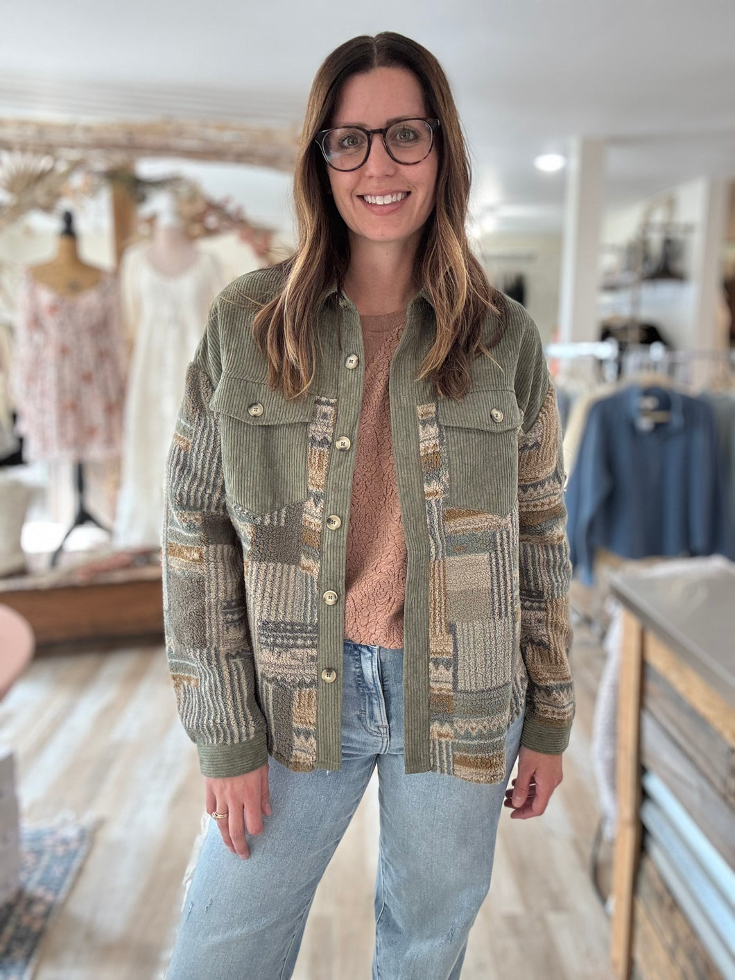 olive corduroy mix print jacket