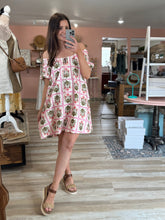 Load image into Gallery viewer, pink floral square neck dress