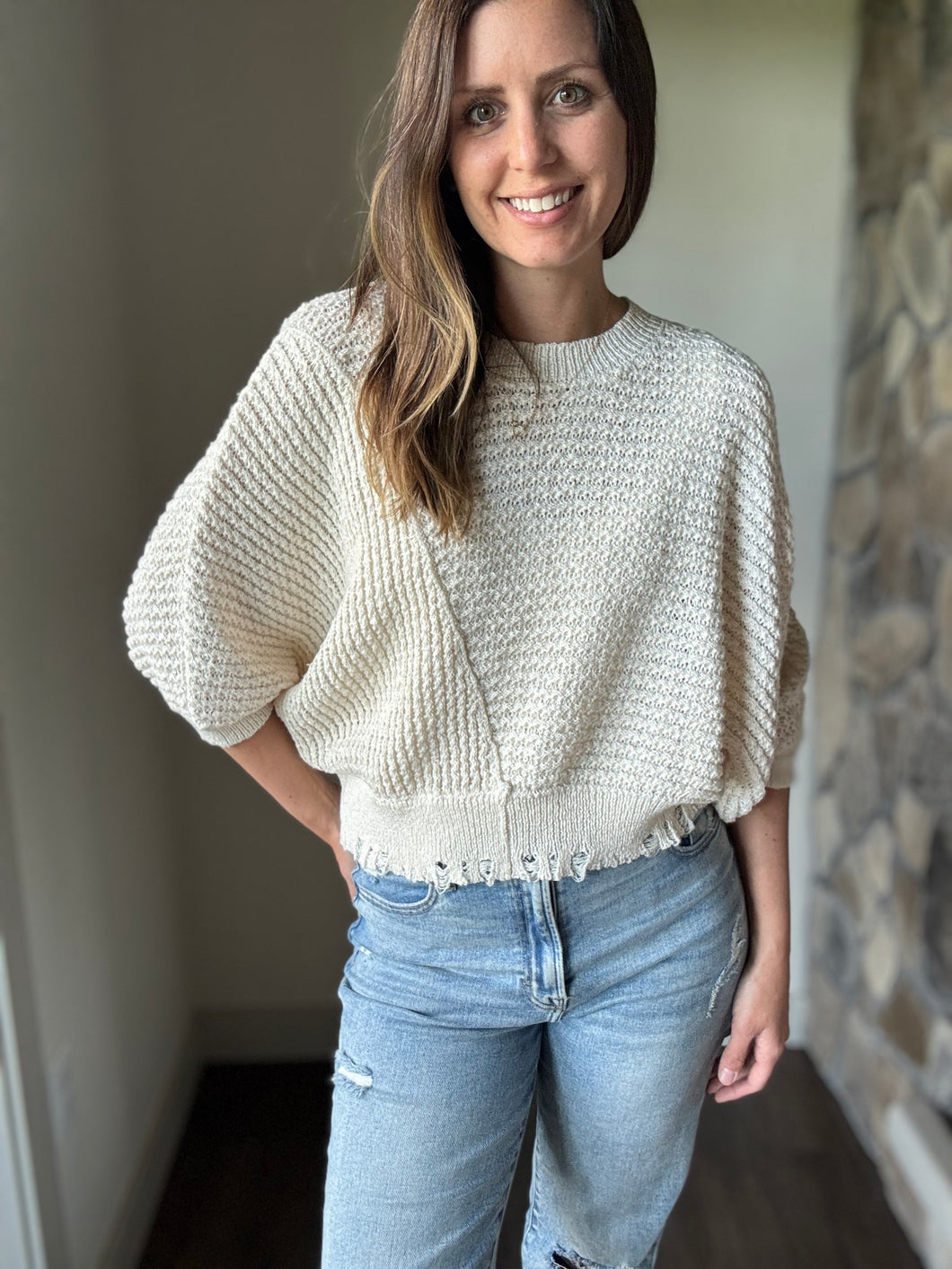 ivory zari sweater knit top