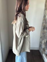 Load image into Gallery viewer, olive cotton button down shirt